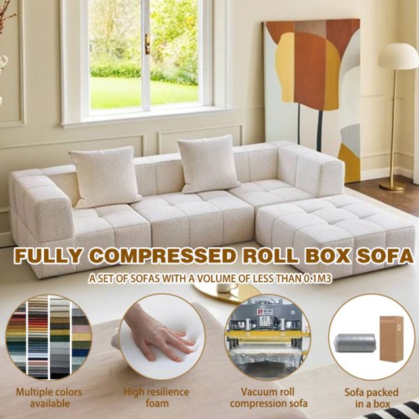 Modern L-Shape Reclining Modular Sofa Comfortable Couch Sponge Filling Fabric Green Compressed Sofa for Living Room