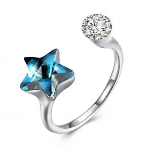 Buy cheap 10x17mm 3.23g 925 Sterling Silver Rings Platinum Plated Star Diamond Ring SGS product