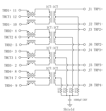 LPJK0036AONL RJ45 Built-in Magnetics 1x 10/100/1000 Full Duplex LED Indicator