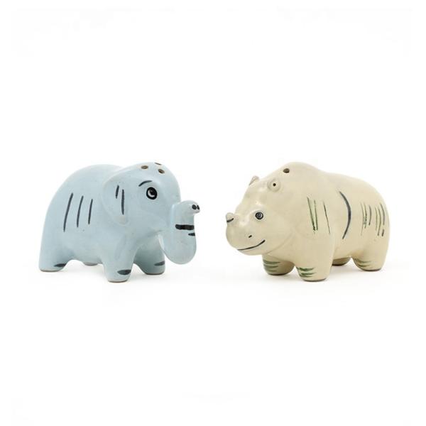 Blue 3d Animal Shaped Pottery Stoneware Salt And Pepper Shaker With Decal On Glaze