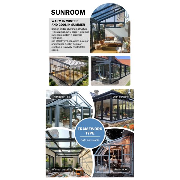 High Quality Custom Retractable Aluminium Laminated Glass Enclosed Conservatory Sunroom Window Making Materials Modern Design