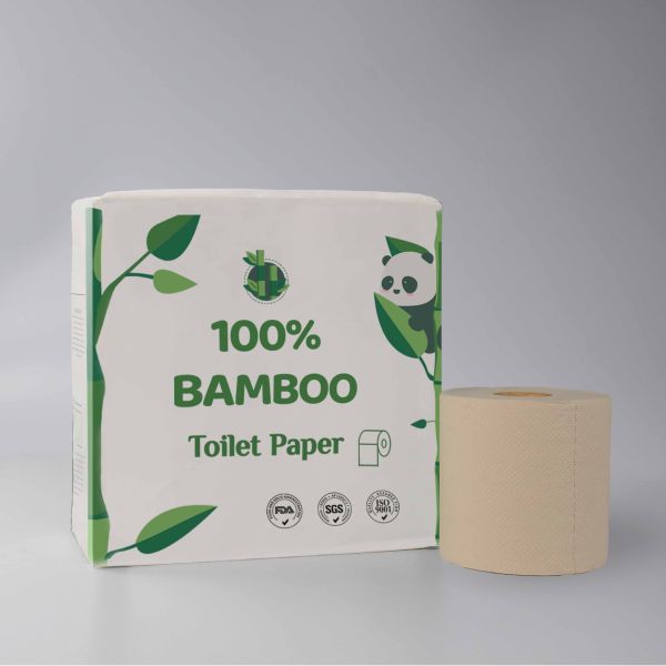 Customised 4ply Premium Natural Bamboo Pulp Tissue Paper Soft and Strong Printed Toilet Roll with 2ply and 3ply Layers Options