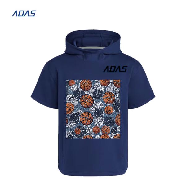 Summer Polyester Sublimation Hoodies Drawstring Pullover Sweatshirt Short Sleeves White