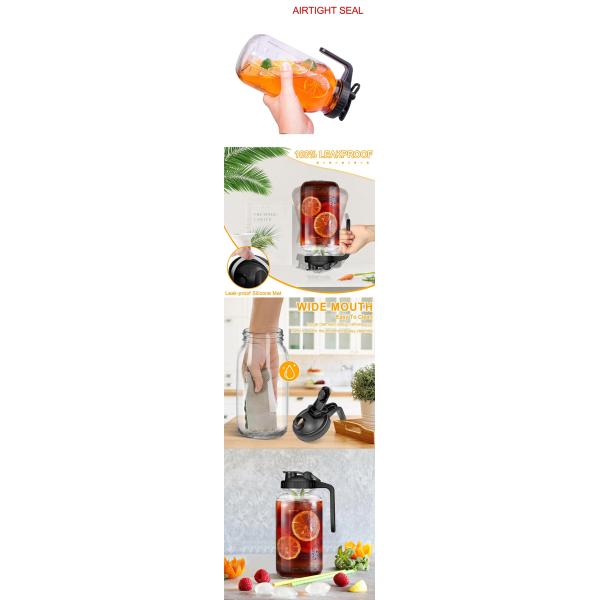 PP Plastic 64oz Ceramic Cold Brew Coffee Maker with Stainless Steel Filter and Spout Lid