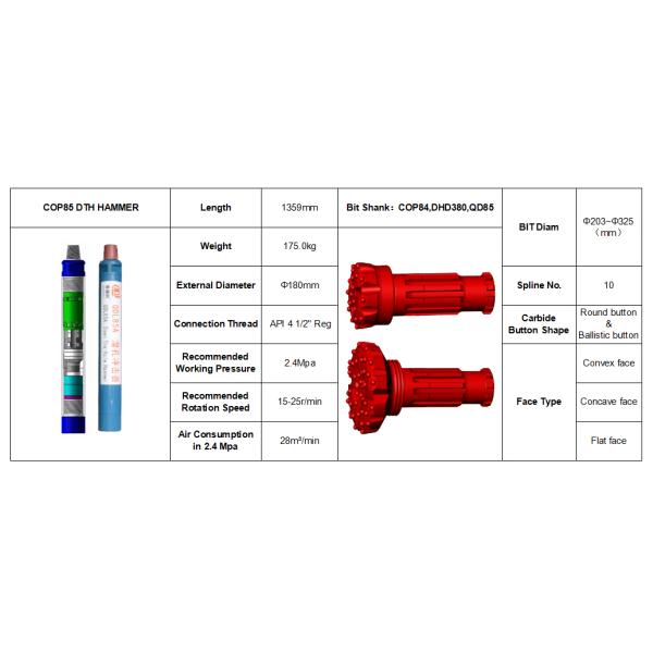 8 Inch DTH Bulroc Dth Hammer , 203 - 305mm Ql 60 Hammer For PV Drilling
