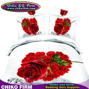 China 205TC 100% Cotton Queen Size Red Rose 3D Duvet Cover Sets with Flat Sheet on sale