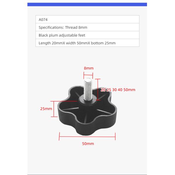 Black Adjustable Table Foot M8 Thread Length 20mm Office Chair Feet Replacement