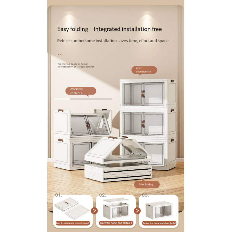 Home Transparent Clothing Folding Stackable Door Open Storage Cabinets Storage Boxes & Bins Storage Organizer