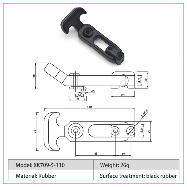 Flexible Rubber Hood Catch Rubber T Handle Draw Latch With Brackets