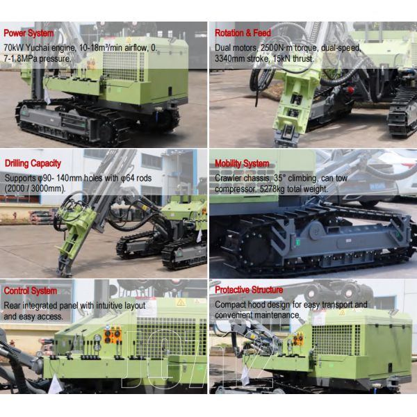 Surface Down The Hole Crawler Mounted YUCHAI Power Drilling Rig Compact Size Design