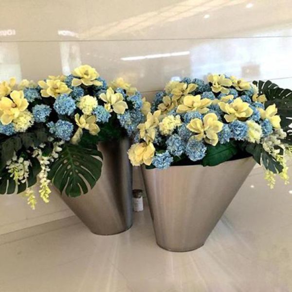 65cm Tall Diagonal Circular Cone Stainless Planter Outdoor Decoration