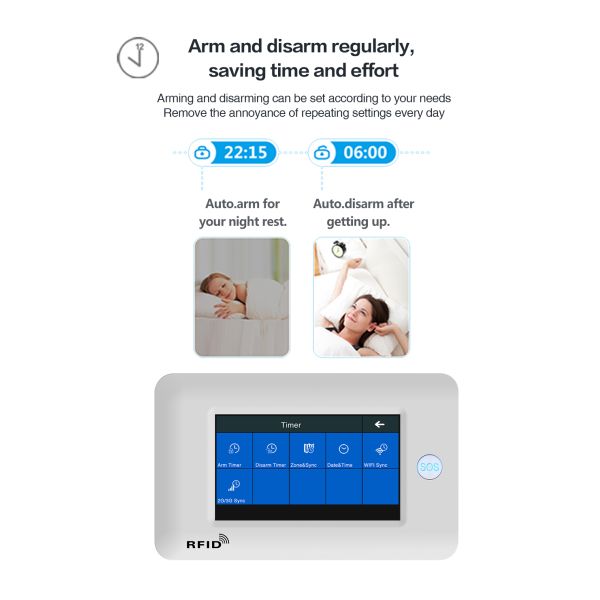 433Mhz WIFI GSM Alarm System 1900mHA Smart Alarm Sensor Touch Screen