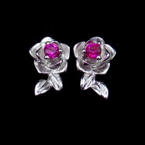 Buy cheap Shape Gold Silver Cubic Zirconia Earrings Silver 925 Red Flower Gemstone Stud product