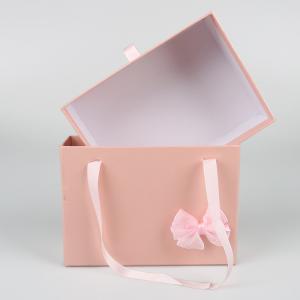 China Custom Logo Pink Cardboard Color Drawer Gift Box With Pink Ribbon 9x6x3 on sale
