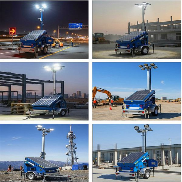 Portable Solar Light Tower Construction Light Tower Running Time 19.2 Hours LED Mobile Light Tower