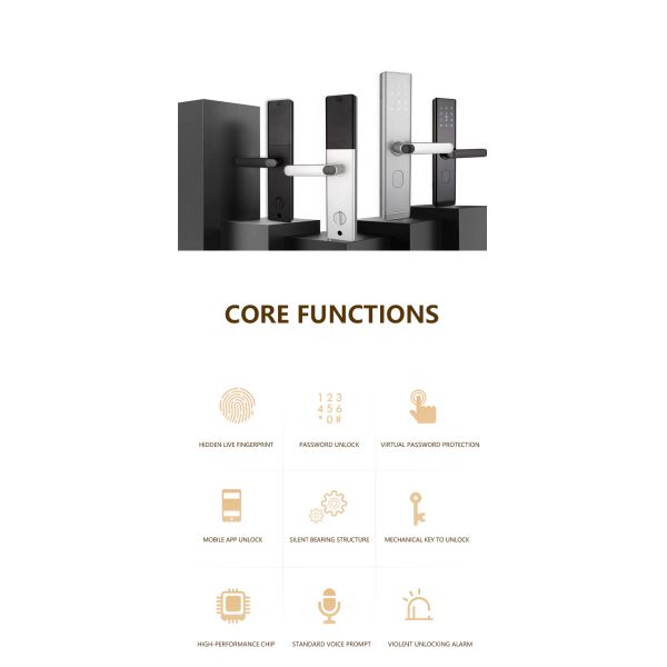 Electronic Smart Biometric Fingerprint Door Lock Aluminum Alloy Security With BLE Wifi
