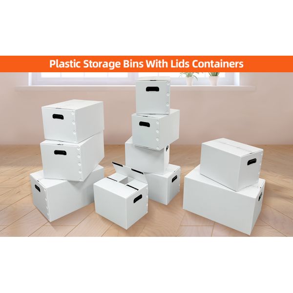 Plastic Storage Bins With Lids Containers Collapsible Moving Boxes With Handles Stackable Storage Bins,Double-Layer Hollow Shock-Absorbing Material