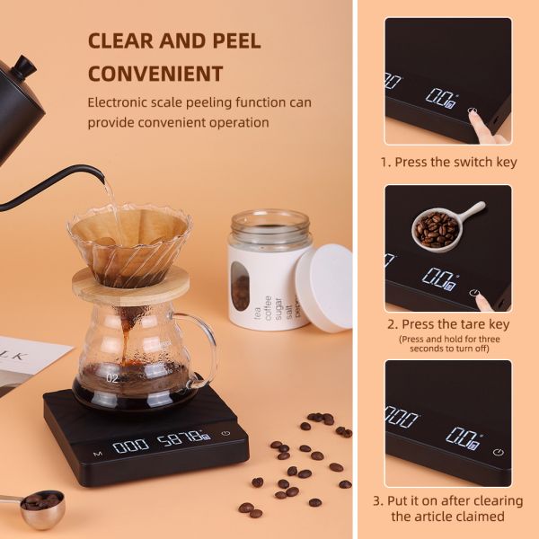 Digital Kitchen Scale with Type-C Charging Integrated Touch Screen Timer and Waterproof Design for Coffee and Food Measurement