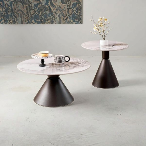 Nordic-Style Round Console Table Sturdy and Durable Metal with Sintered Stone Top Small Coffee Table for Home Office