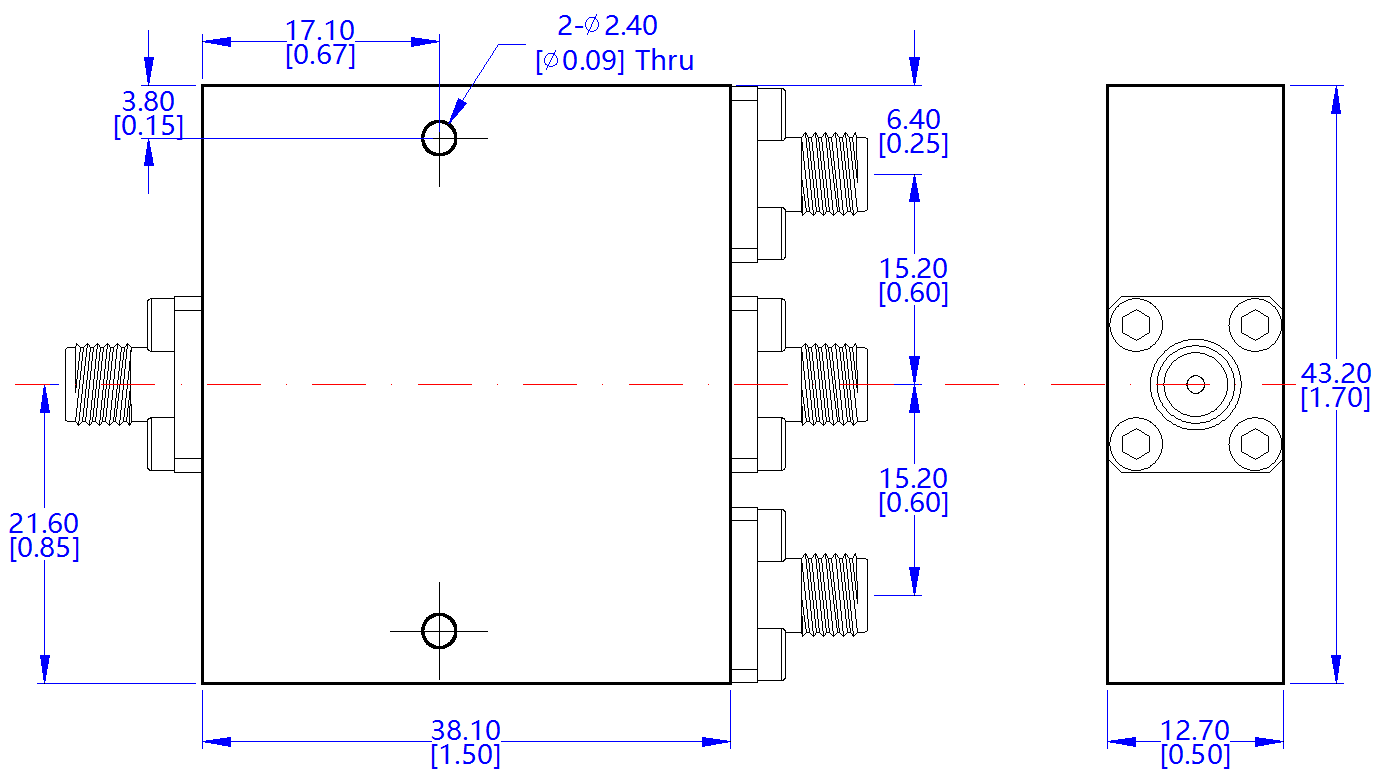 18.0 to 40 GHz 20 Watt LT-PD Series 3-Way Power Divider