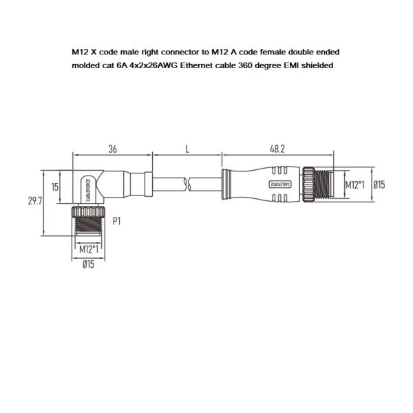 Shielded Industrial Ethernet Cable X Code Male To A Code Female For Profinet Network