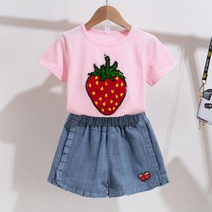 Buy cheap White And Pink Strawberry Cotton Little Girls Clothes Girls Outfit Sets product