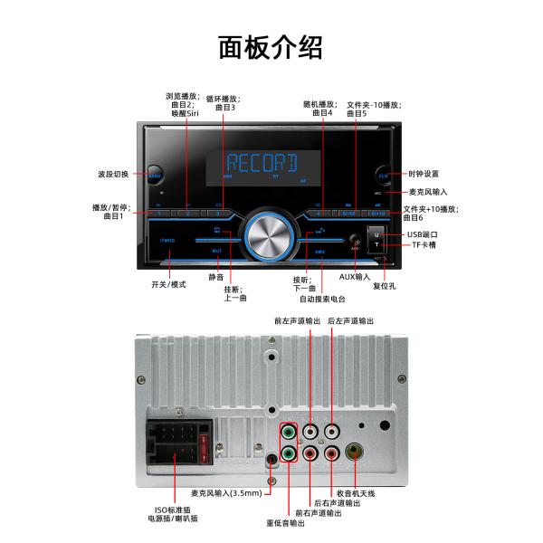 Creatall 12V Dual-Disk Car MP3 Player Smart for Bluetooth Car Amplifier Radio Colorful Light Aux SD Card Connection 1-Year
