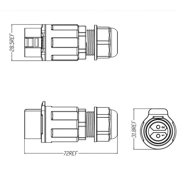 LP20 3-Core 20A IP67 Waterproof Power Connector Panel Mount
