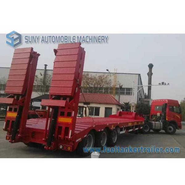 80 T Hydraulic Ladder 3 Axles Lowbed Semi Trailer , heavy duty flatbed trailer
