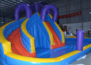 Blue And Yellow Inflatable Water Slide With Pool For Commercial Use