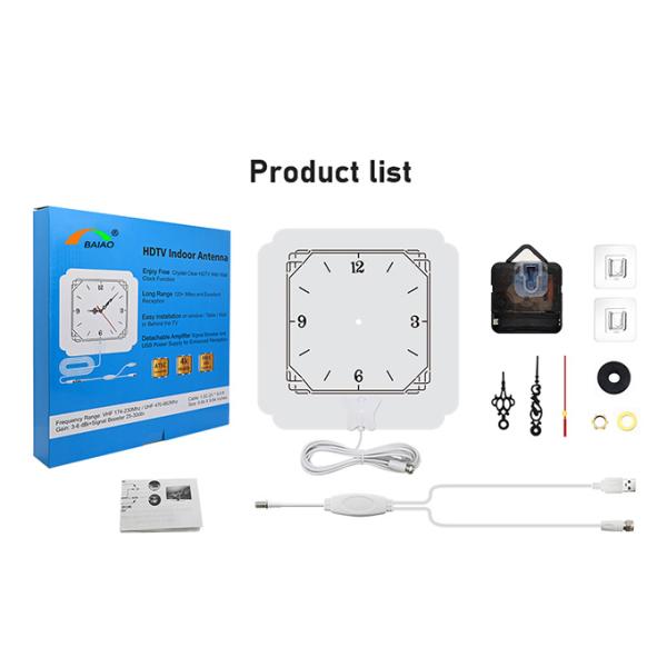 150 Miles Range Support 4K 1080p Indoor Amplifier HDTV Digital Solid Color White Square Clock Antenna