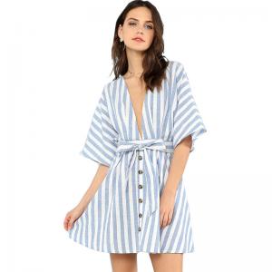 Buy cheap Women Sweet V Neck Tied Open Back Striped Dress With Tassel product