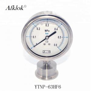 China Stainless Steel 63mm bottom connect Oil filled Sanitary Type Pressure Gauge on sale