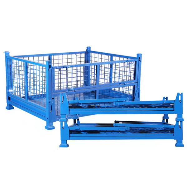 Galvanized Storage Box 6.4mm Metal Pallet Cage With Feet / Foldable Wire Frame
