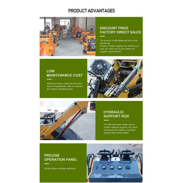200kg Rated Loading YUNNEI Engine Mini Skid Steer Loader for Electric and Diesel Work