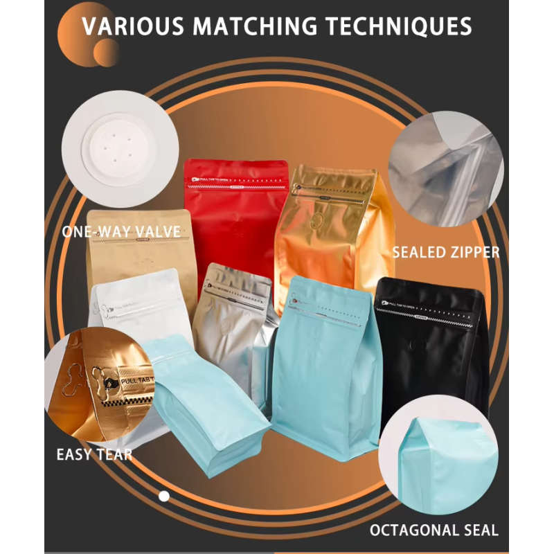Custom Printed Bolsas De Cafe Waterproof Valve Zipper Flat Bottom Plastic Coffee Packaging White/Black/Brown/Golden Coffee Bag