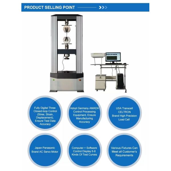 Test speed range 0.01 to 300 Mmmin Universal Tensile Testing Machine with High Resolution