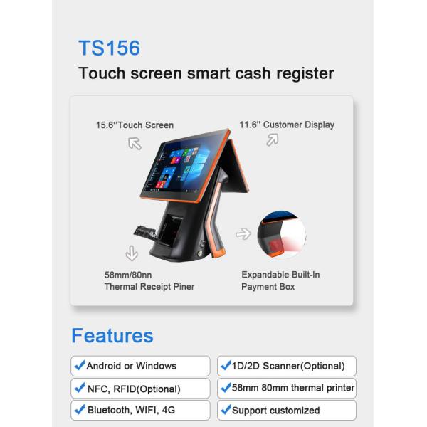 15.6 Inch Dual Screen POS system Touch System for Android and Windows