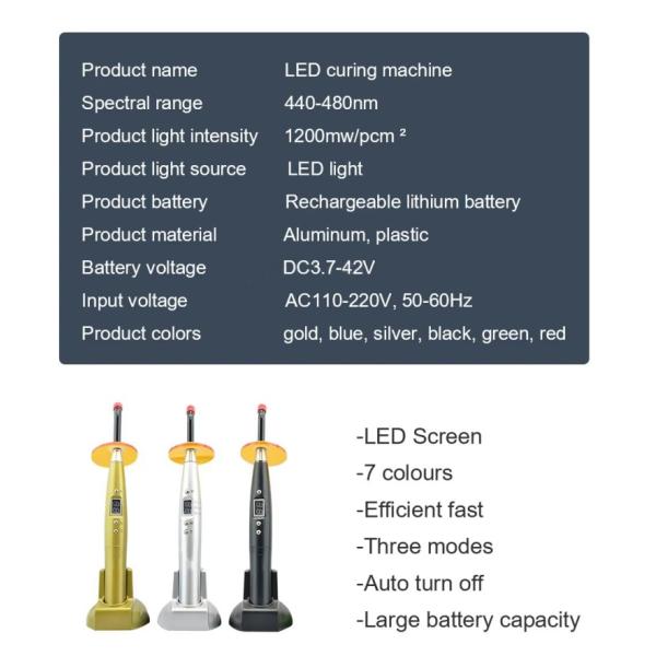 Dental Led Curing Light Plastic Body Colorful Design Cordless Dental Light Cure Lamp