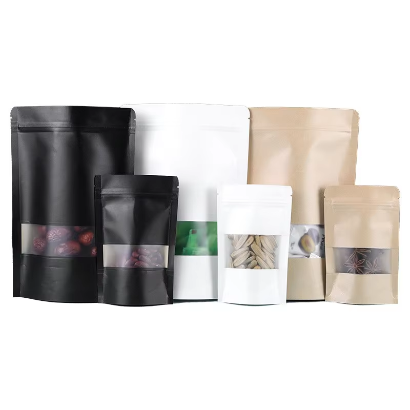 Wholesale moisture-proof food-grade self-sealing bags with hand-opening Windows and kraft paper packaging for food, tea, nuts and snacks