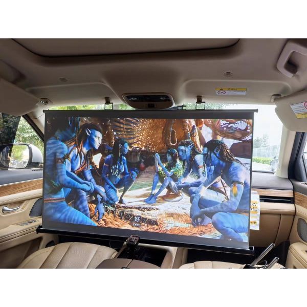 Drive & View Pro In-Car Cinema System with 40-60 Inch Screen, Universal Headrest Mount, and Short-Throw Compatibility
