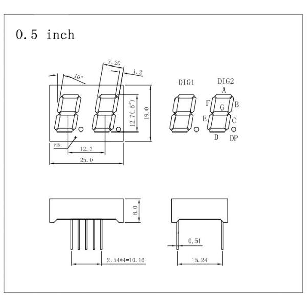 0.5 Inch 7 Segment Numeric LED Display