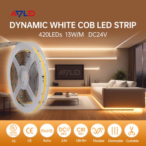 Dynamic White Flexible COB LED strip with 420 LEDs/M DC24V2700K-6500K