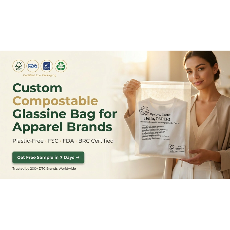 Green Packaging Glassine Bag Apparel Eco-Friendly Zero Plastic Clothing EU Compliant Garment Pouch for Certified Recyclable USA