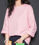 Spring of the new 7/10 of pure color round collar short sleeve women loose t