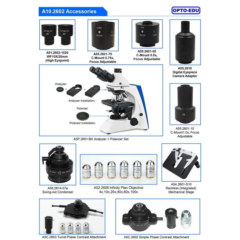 OPTO-EDU A10.2602 Dark Field Microscope with 5W LED Enhanced Illumination and WF10x Eyepiece for Professional Dark Field Condenser Applications