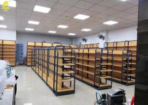 China Modern Iron And Wood Shelving Unit , Retail Open Wood And Metal Bookshelves on sale
