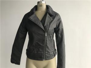 Buy cheap Dark Grey Ladies Faux Leather Jacket With Sherpa Collar S M L XL Size LEDO1725 product