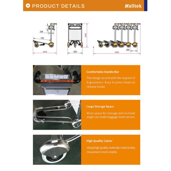 Stainless Steel Airport Luggage Trolley With Handle Brake