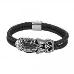 New punk bracelet stainless steel magnetic clasp skull braided leather bracelet